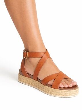 Patrizia Spring Step Renae Platform Espadrille Sandal Sz 8 Brown Vegan Leather